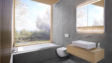 Man ska få en känsla av lugn och stillhet i det 6x6 kvm stora badrummet (© Geberit)