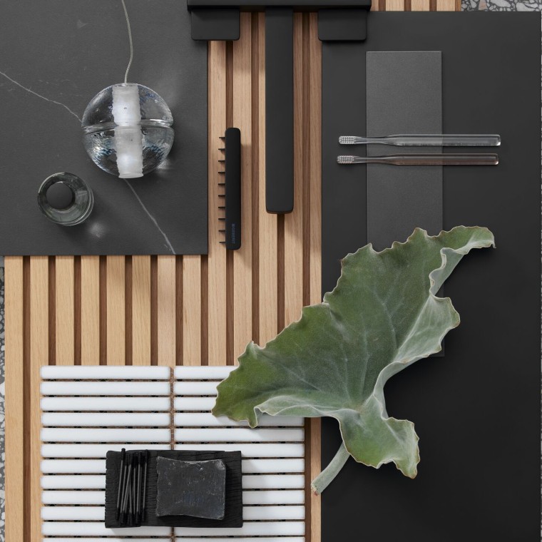 Moodboard med detaljer i svart och trä Moodboard med detaljer i svart och trä