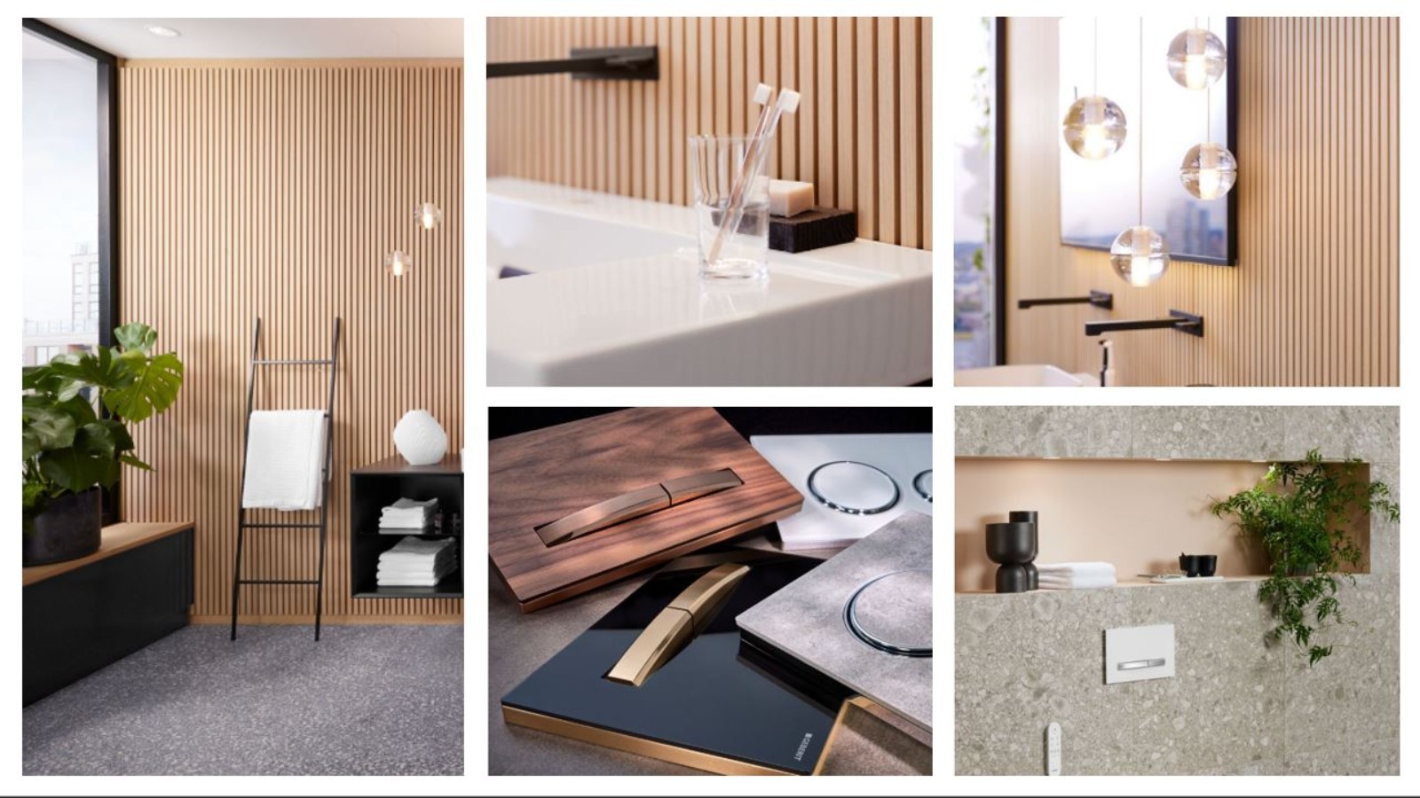 Geberit badrum med inredningsdetaljer i olika material och färger Geberit badrum med inredningsdetaljer i olika material och färger