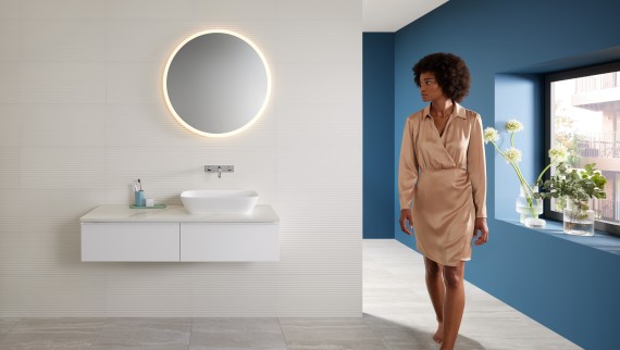 Mix & Match: Geberit ONE ovanpåliggande tvättställ för bänkskiva med iCon underskåp Mix & Match: Geberit ONE ovanpåliggande tvättställ för bänkskiva med iCon underskåp