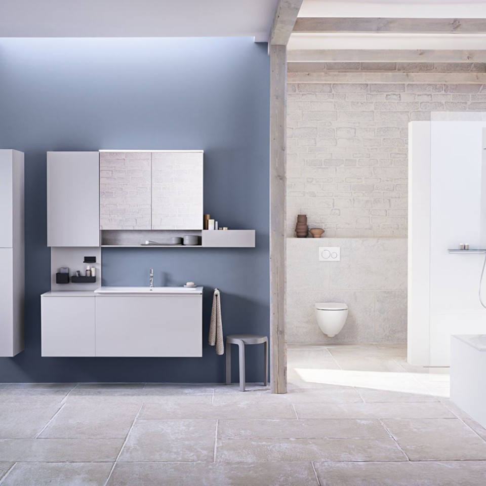 Geberit Acanto badrum med tvättställ, möbler, toalett