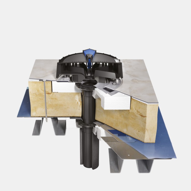 Geberit Pluvia på ett lättviktstak, isolerat med folie och anslutning av ångspärr