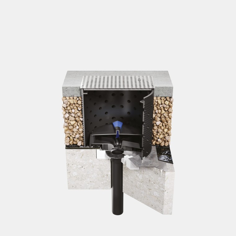 Installation av Geberit Pluvia på ett gångbart betongtak med bitumen folie