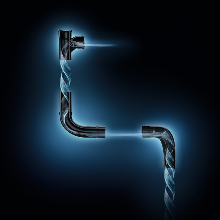 Hydrauliskt optimerad spolning med Geberit SuperTube rördelar. Hydrauliskt optimerad spolning med Geberit SuperTube rördelar.