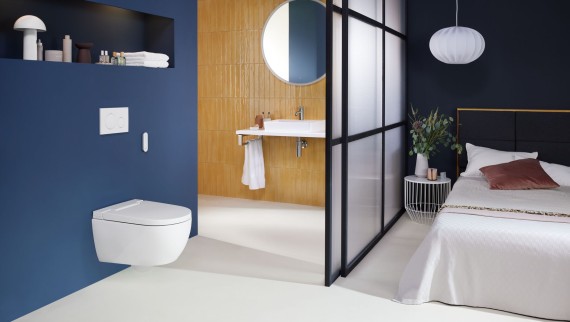 Geberit AquaClean Alba duschtoalett med spolplattan Sigma20 Geberit AquaClean Alba duschtoalett med spolplattan Sigma20