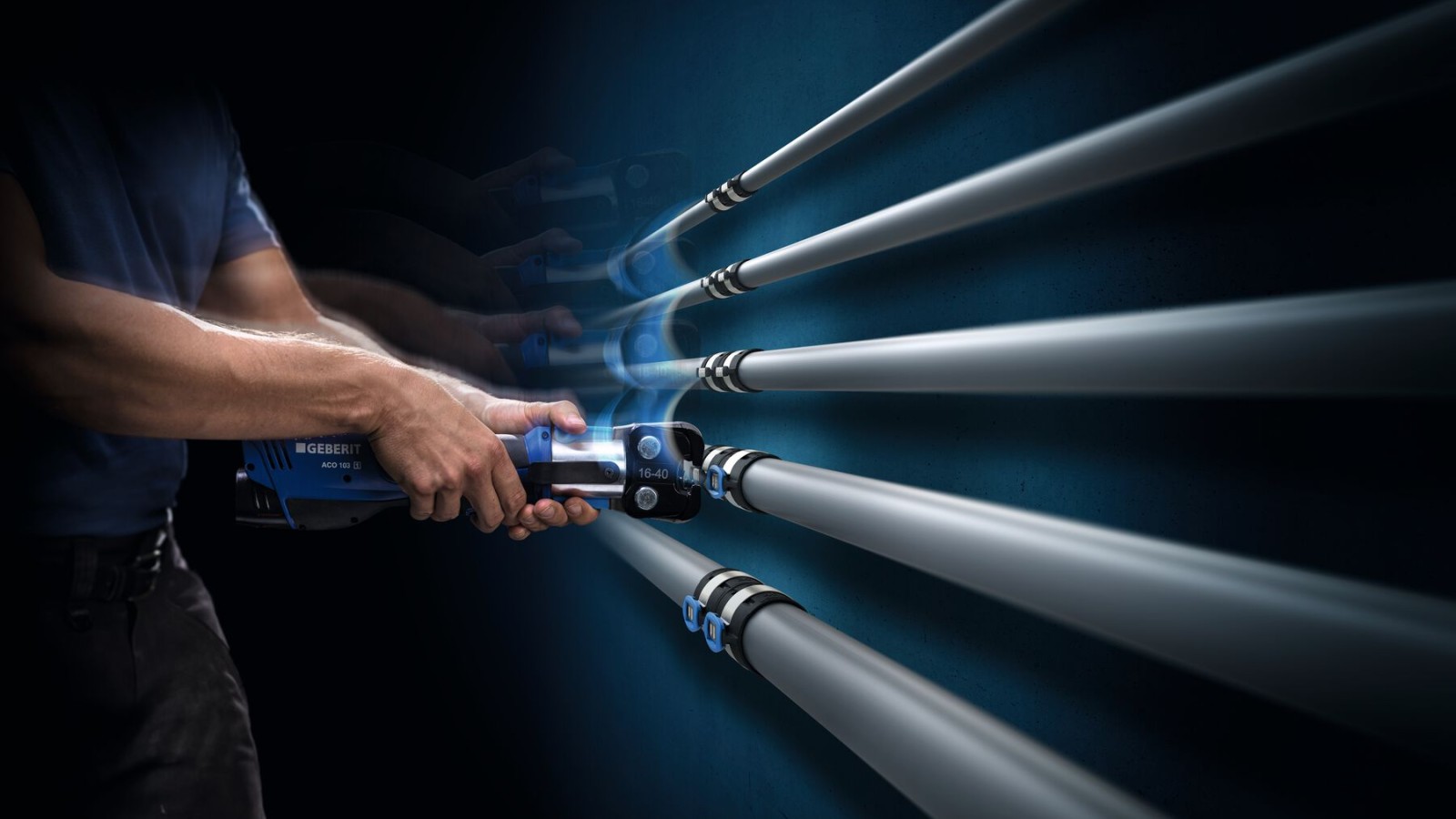 Handmanövrerad presstång för Geberit FlowFit för dimensioner d16 till d40 Handmanövrerad presstång för Geberit FlowFit för dimensioner d16 till d40