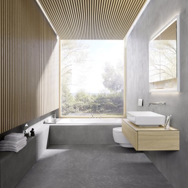 Den vinnande badrumsmiljön i 6x6 designtävling av den danska arkitektbyrån Bjerg Arkitektur (© Geberit)