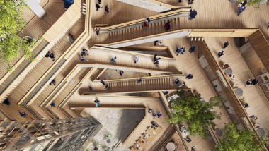 Hjärtat i det nya huvudkontoret är atriumet, en innergård runt vilken trappor och hissar leder till de övre våningarna. (©Foster & Partners)