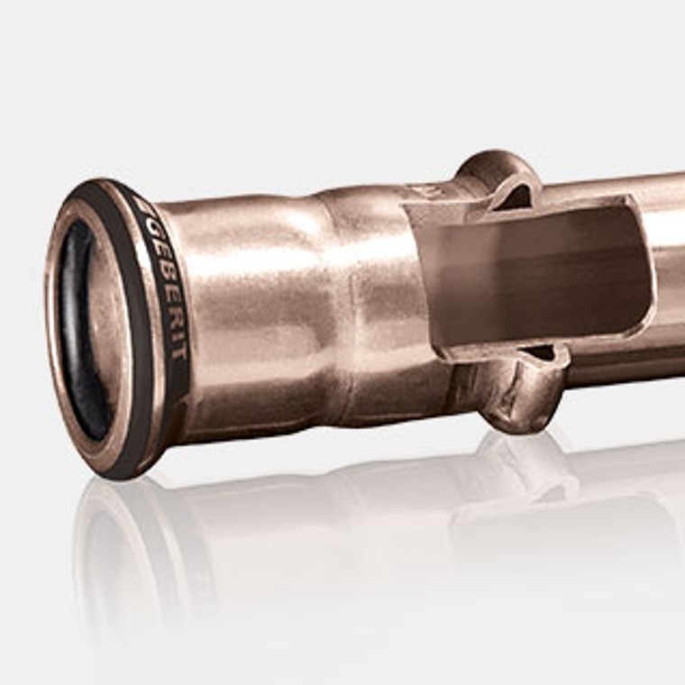 Tvärsnitt av Geberit Mapress CuNiFe systemrör och sockel Tvärsnitt av Geberit Mapress CuNiFe systemrör och sockel