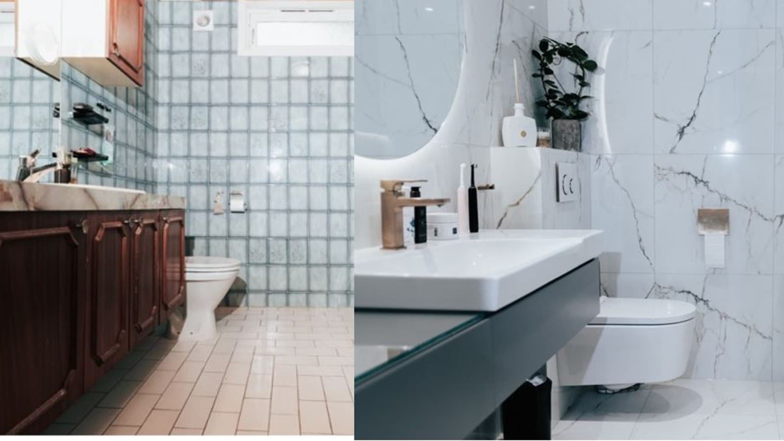 Före och efter en badrumsrenovering
