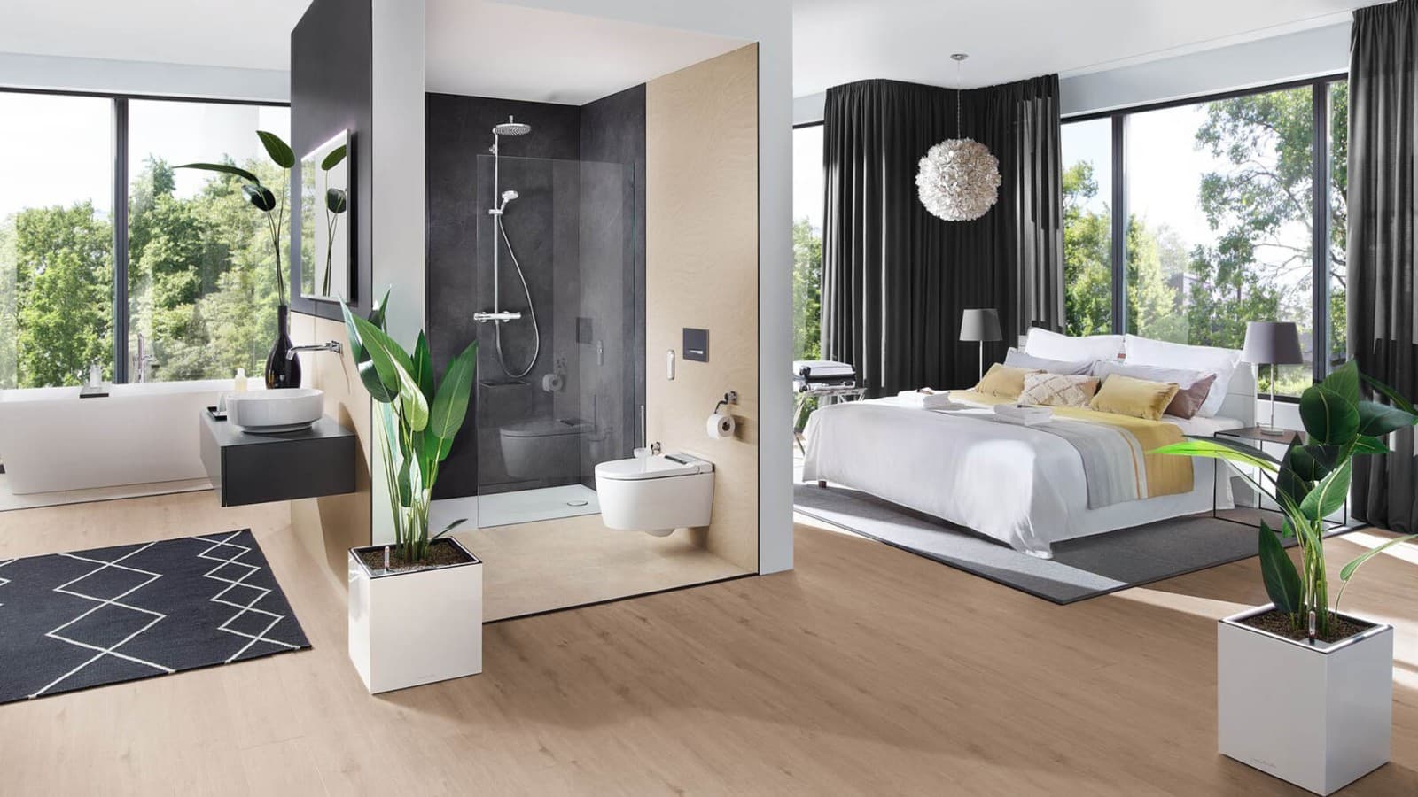 Öppet badrum i hotell-stil Öppet badrum i hotell-stil