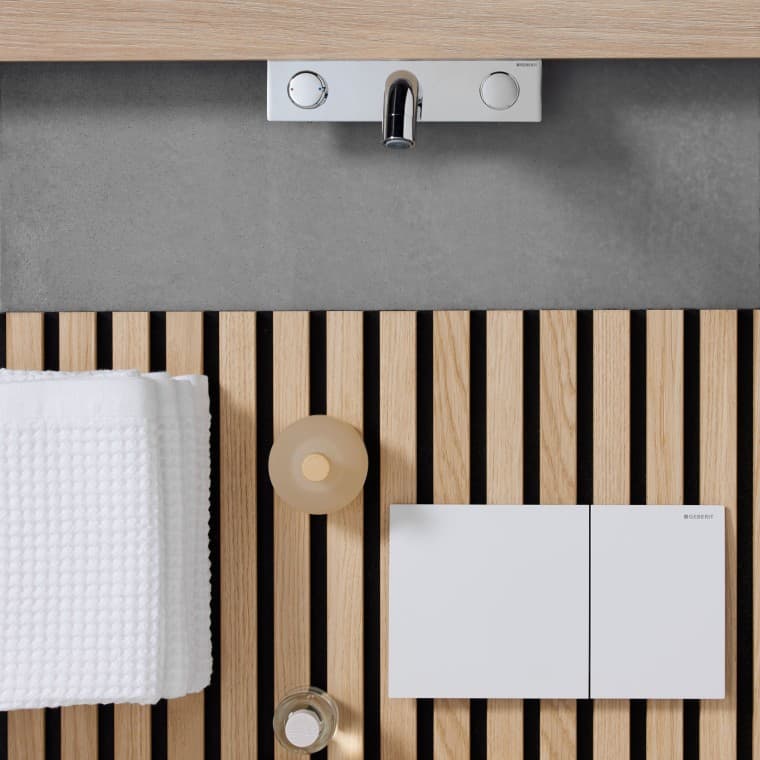 Moodboard med Geberit Sigma70 spolplatta Moodboard med Geberit Sigma70 spolplatta