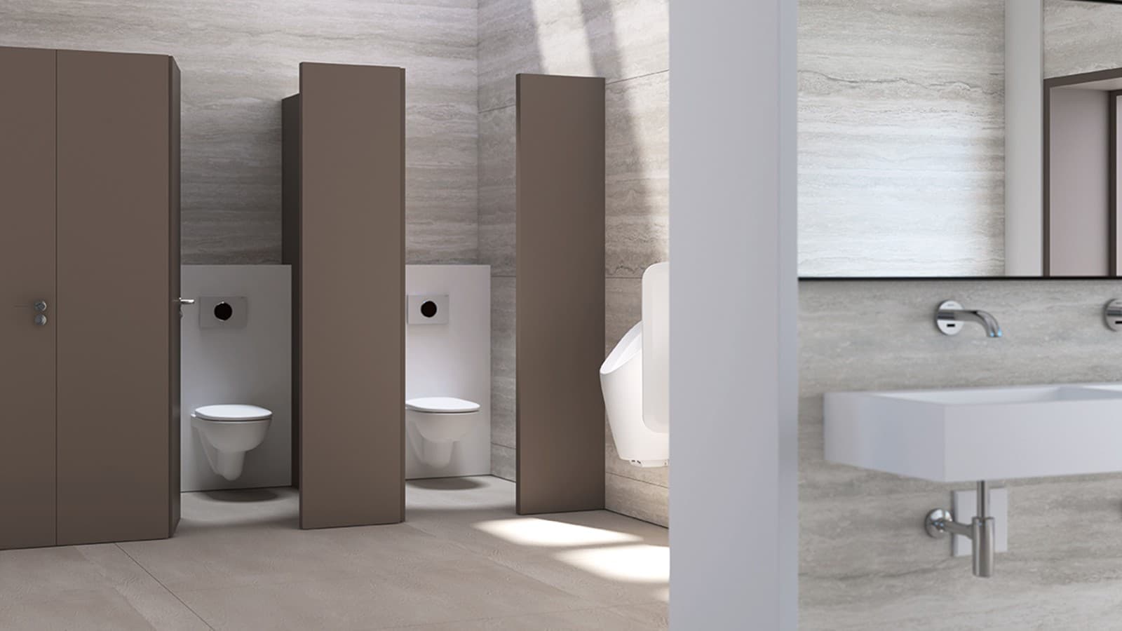 Armaturer, urinaler, toaletter och spolknappar från Geberit i offentlig miljö Armaturer, urinaler, toaletter och spolknappar från Geberit i offentlig miljö