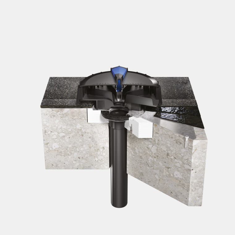 Installation av Geberit Pluvia på ett betongtak med takpapp av bitumen Installation av Geberit Pluvia på ett betongtak med takpapp av bitumen