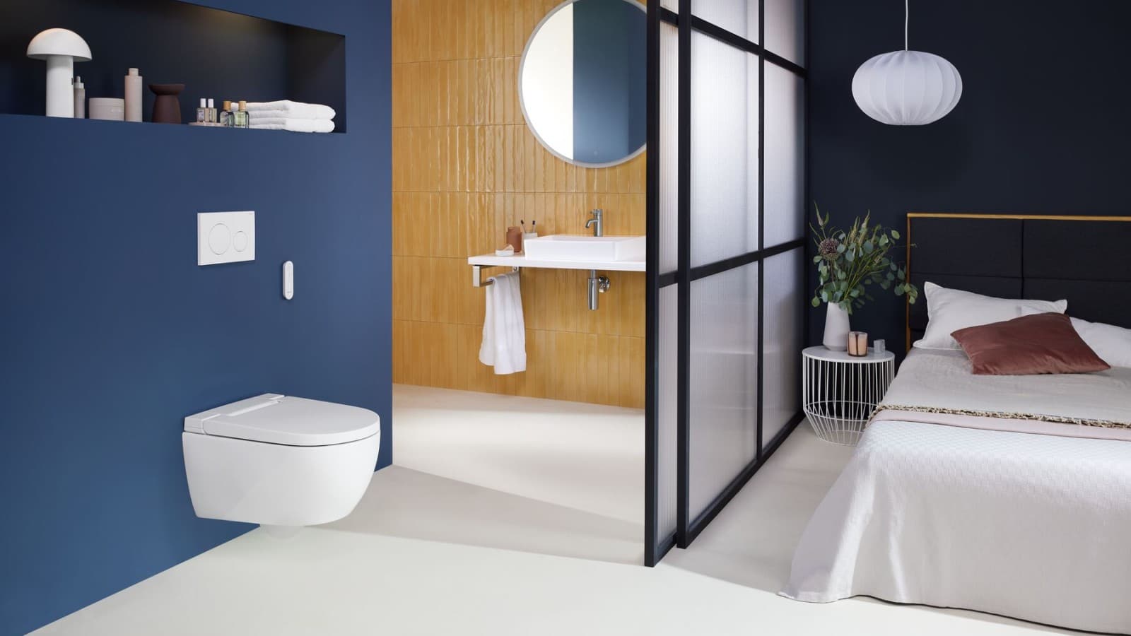 Geberit AquaClean Alba duschtoalett med spolplattan Sigma20 Geberit AquaClean Alba duschtoalett med spolplattan Sigma20