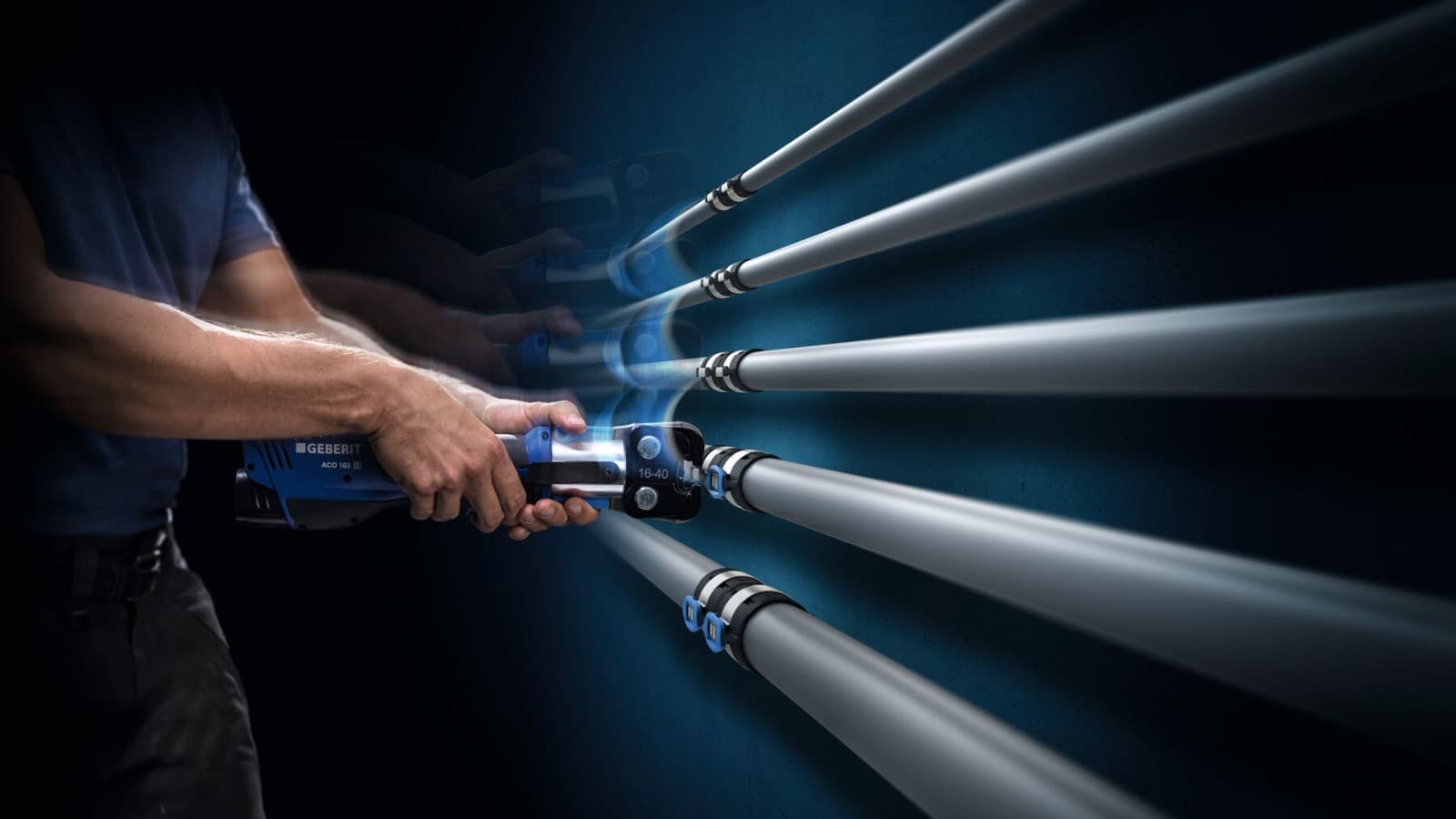 Handmanövrerad presstång för Geberit FlowFit för dimensioner d16 till d40 Handmanövrerad presstång för Geberit FlowFit för dimensioner d16 till d40