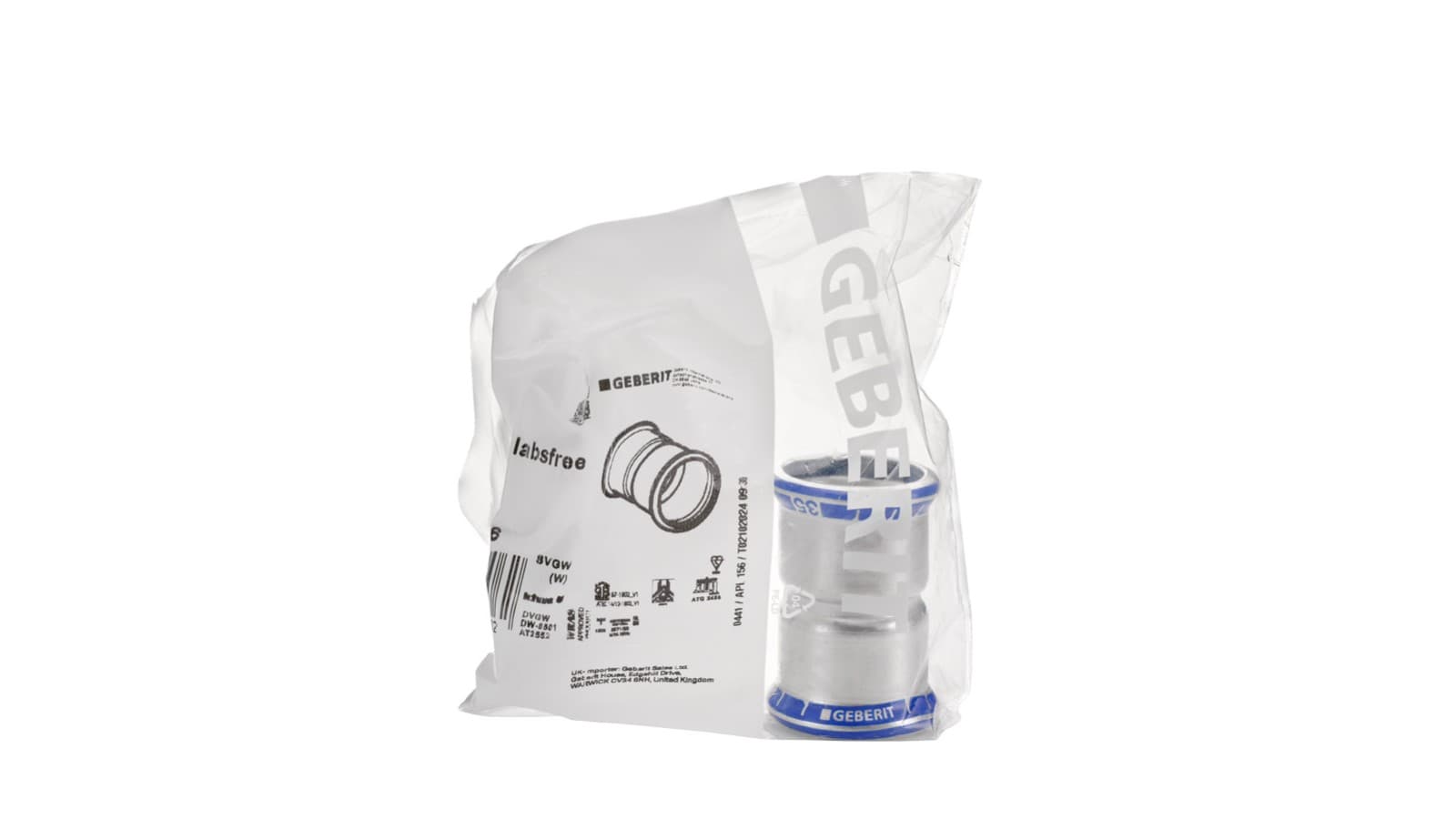 Geberit Mapress Rostfritt stål LABS-fri presskoppling är individuellt förpackade Geberit Mapress Rostfritt stål LABS-fri presskoppling är individuellt förpackade
